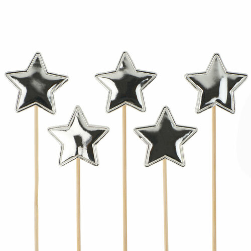 Пики Топперы, Звезда, Серебро, Металлик, 12 см, 5 шт.