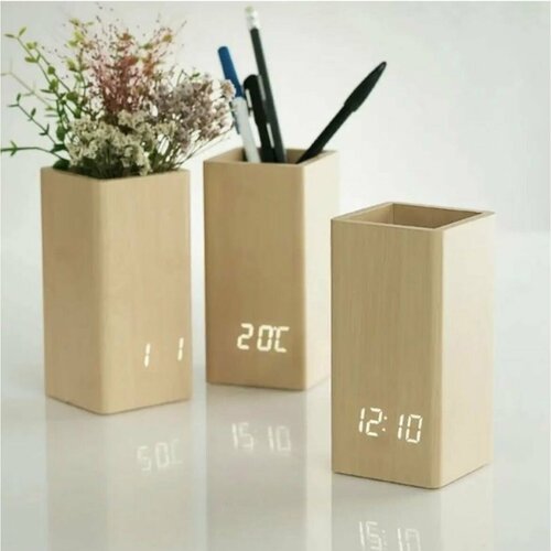 Настольные электронные часы органайзер будильник календарь термометр светло-коричневые 1259₽