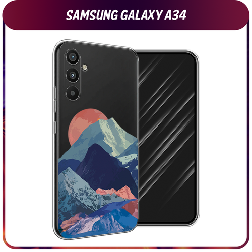 силиконовый чехол капли на стекле на samsung galaxy a34 самсунг галакси a34 Силиконовый чехол на Samsung Galaxy A34 / Самсунг A34 Закат в снежных горах, прозрачный