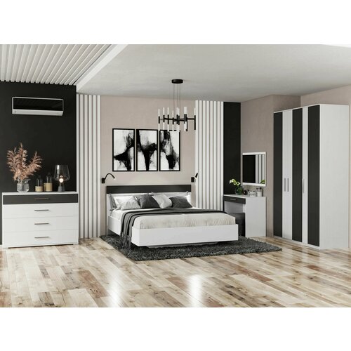 Комплект мебели для спальни Джолин (композиция 2) Графит Софт/Белая