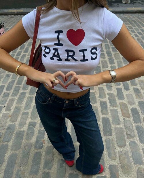 Футболка I love Футболка женская I love Paris укороченная, размер S, красный, черный, белый