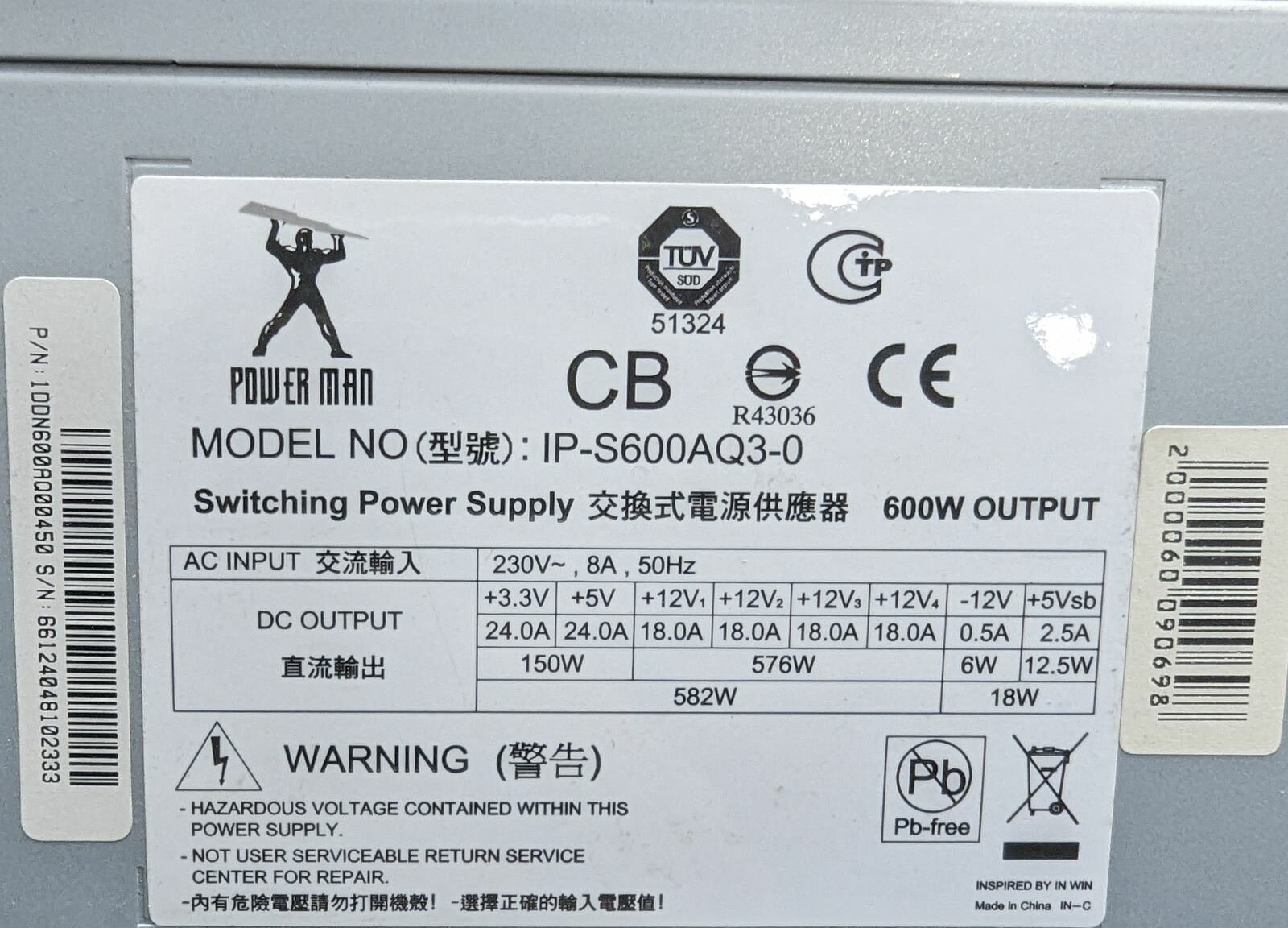 Блок питания Power Man IP-S600AQ3-0 600w