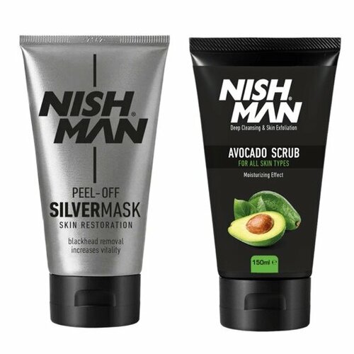 NISHMAN Набор для ухода за кожей лица: Маска серебрянная Silver mask 150 мл + скраб Avocado, 150 мл