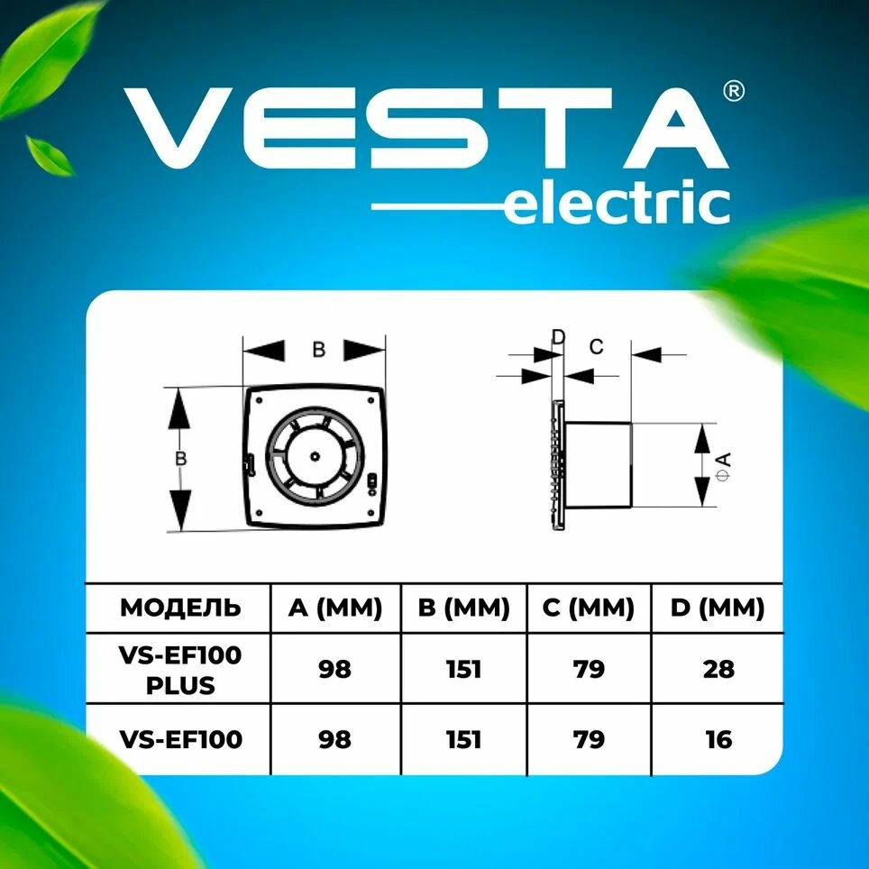 Вентилятор вытяжной с крышкой белый Vesta-Electric EF-100 Plus - фотография № 5