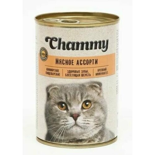 Корм для кошек Chammy мясное ассорти в соусе 415 гр. 2шт влажный корм зоогурман мясное ассорти для собак говядина язык сердце ж б 750 г