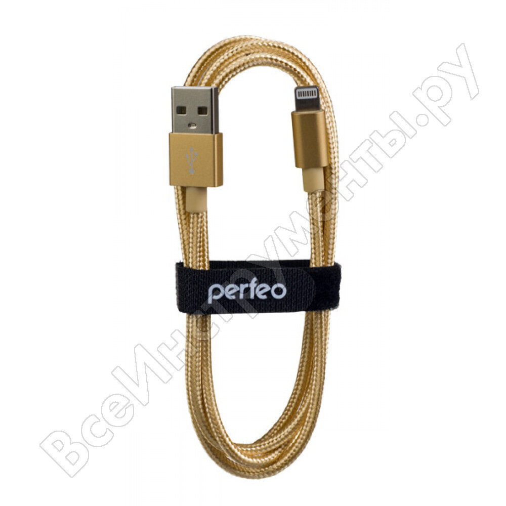 Perfeo USB - Lightning (I4301, I4303, I4305, I4307, I4309), 1 м, золотистый - фото №2
