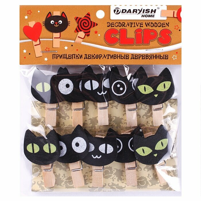фото DV-H-1075 Прищепки декоративные деревянные 10шт/уп 'Черный кот'