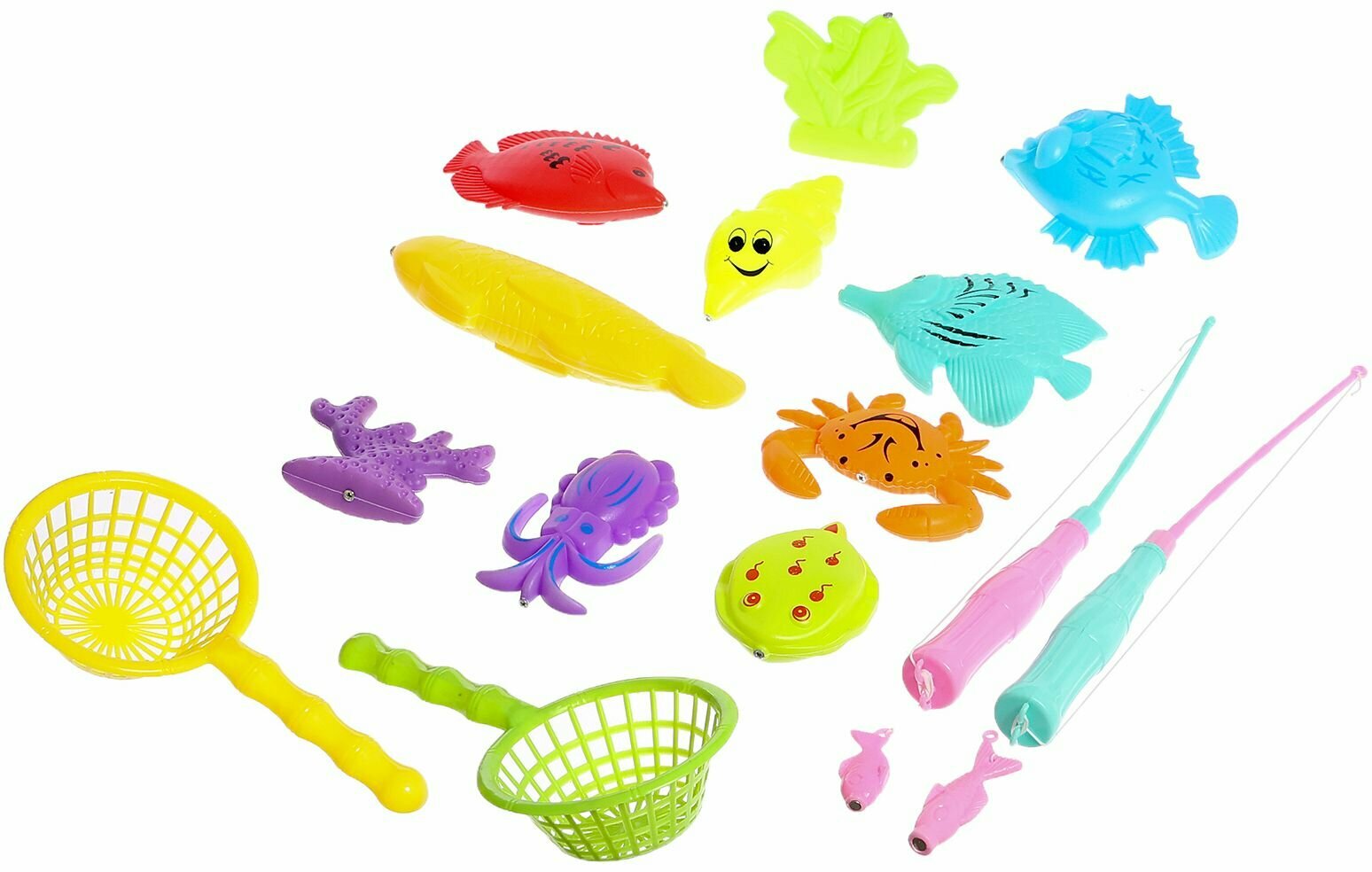 Набор игрушек для ванны "Большие рыбки", рыбалка для детей, детские развивающие игрушки для купания, 10 рыбок, 2 удочки, 2 сачка