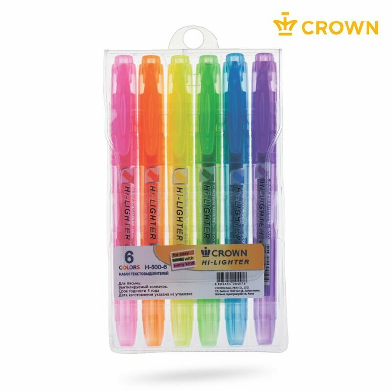 Набор текстовыделителей Crown "Multi Hi-Lighter", 6 цв.