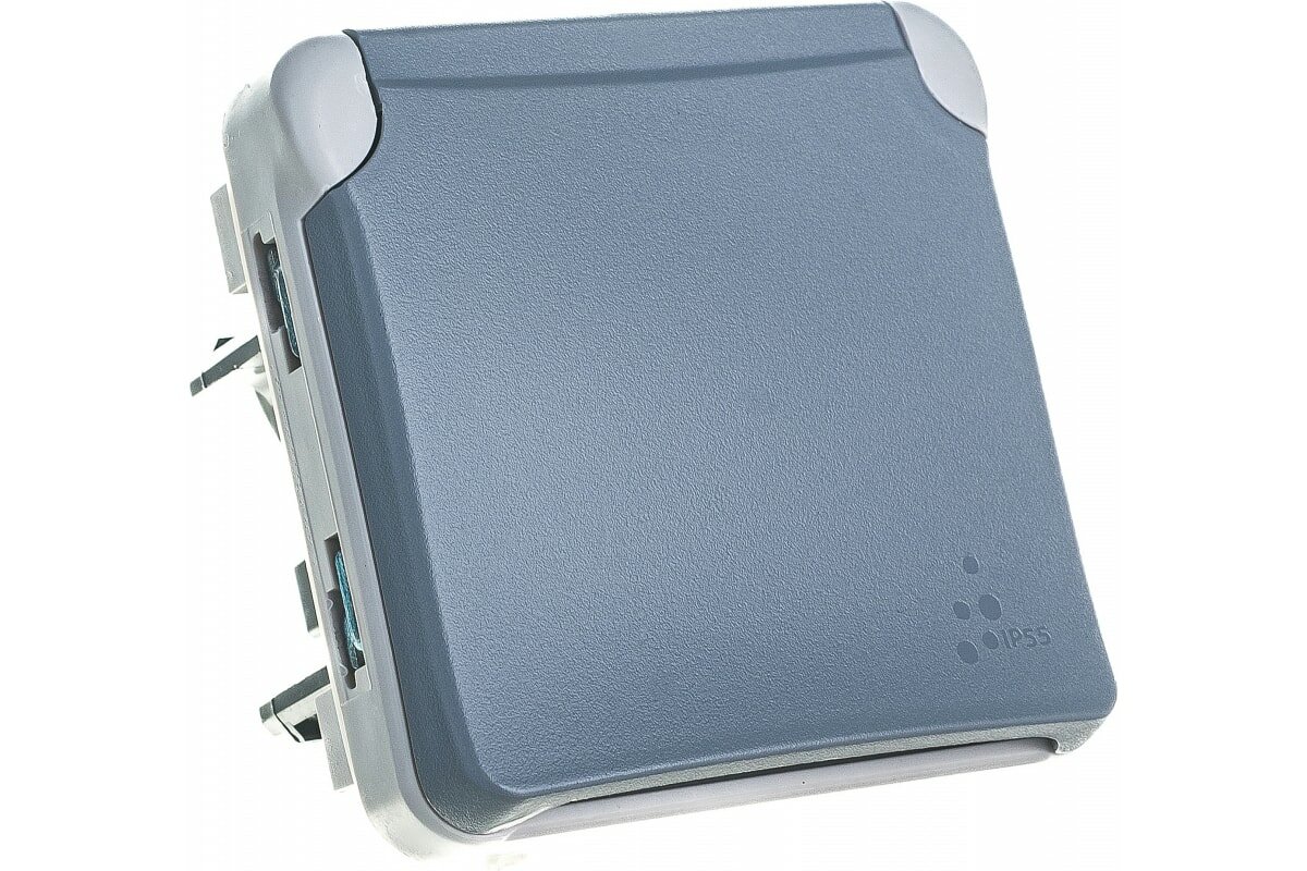Розетка с заземлением Legrand Plexo, без защитных шторок, на клеммах, с крышкой, ip55, серый
