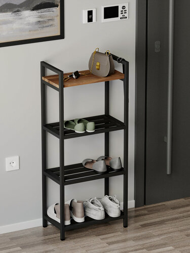 Изображение товара Обувница для прихожей IamLoft с полкой, ЛДСП, ясень темный, 101х44х25 см