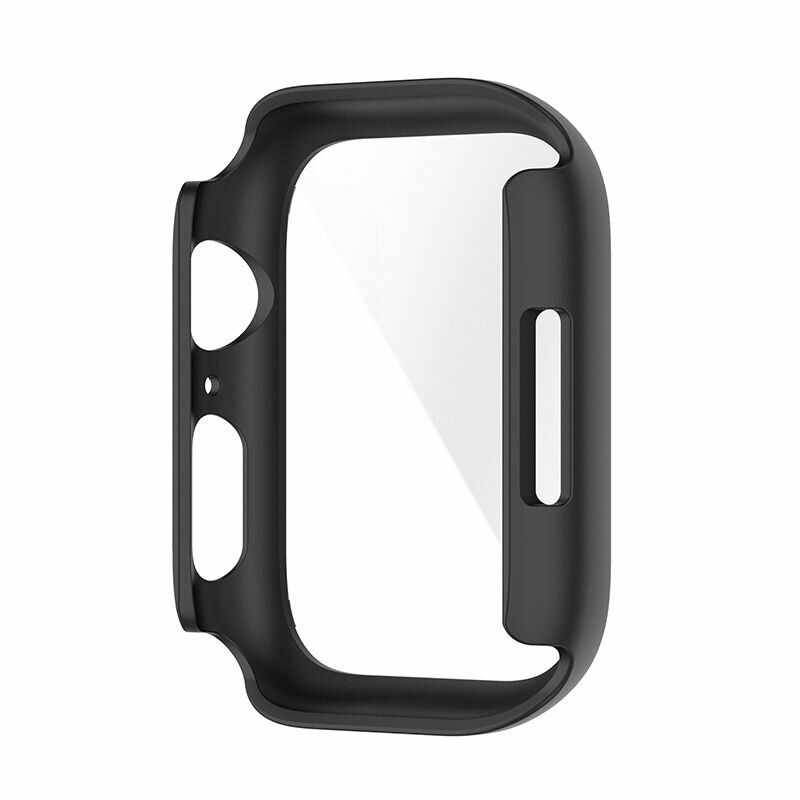 Защитный жесткий чехол с закаленным стеклом для Apple Watch Series 9 / 8 / 7 41мм - черный — фото 1