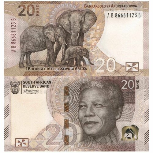 банкнота юар южная африка 2012 год 10 unc Банкнота Южная Африка (ЮАР) 20 рандов 2023 года UNC