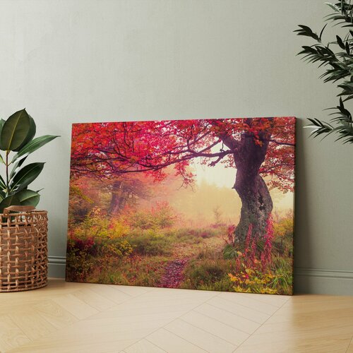 Картина на холсте (осенняя природа пейзаж китайское дерево лес) 60x80 см/для интерьера/в комнату/на стену/в подарок