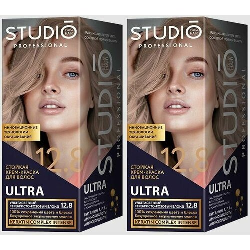 стойкая крем краска для волос studio professional 7 34 лесной орех 50 мл комплект из 6 шт Studio Professional Essem Hair Стойкая Крем - краска для волос, 3D Holography, тон 12.8, Ультрасветлый серебристо-розовый блонд, 115 мл, 2 шт.