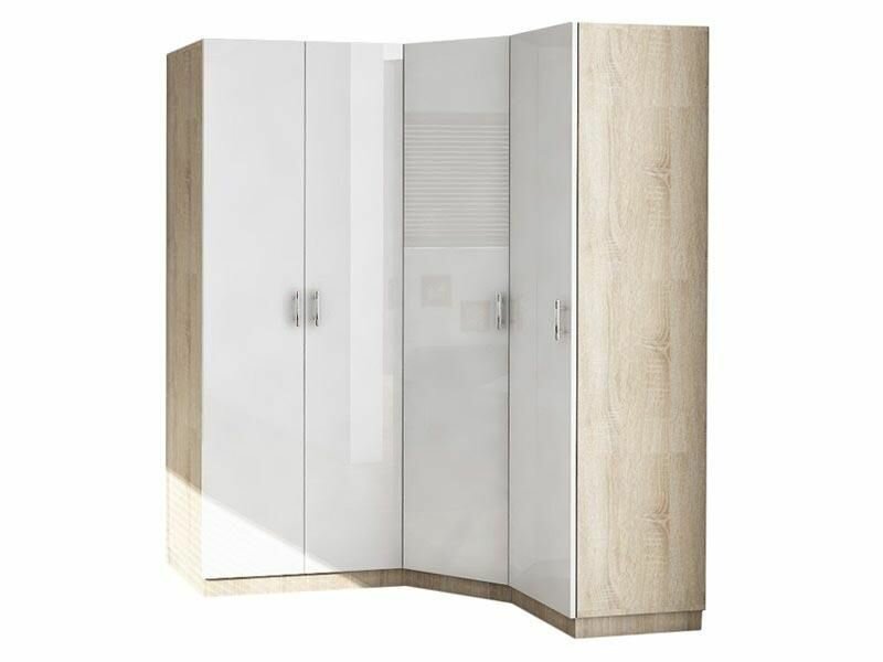 фото Шкаф угловой для одежды "Меркурий люкс 2" 160/120х210х52, дуб сонома / белый глянец