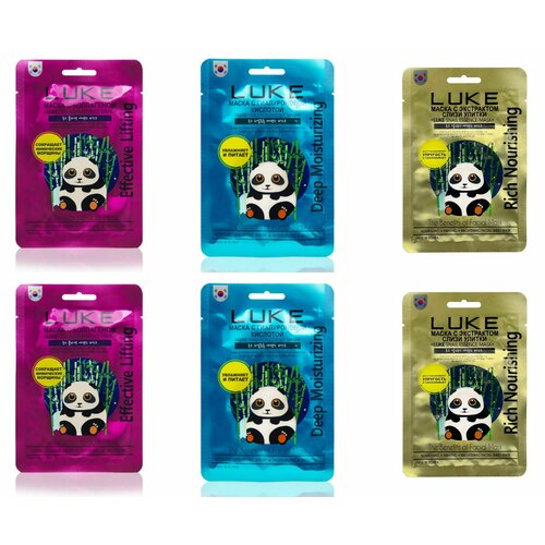 маска для лица luke маска с экстрактом слизи улитки luke snail essence mask Luke Набор масок для лица С коллагеном, С гиалуроновой кислотой, С экстрактом слизи улитки, 6 шт по 21 г