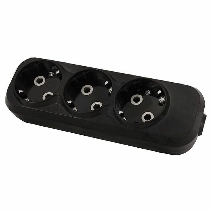 Колодка электрическая 3 гнезда розеточная (2П+3, 16А, 250В, черная, серии Народная, IP20)