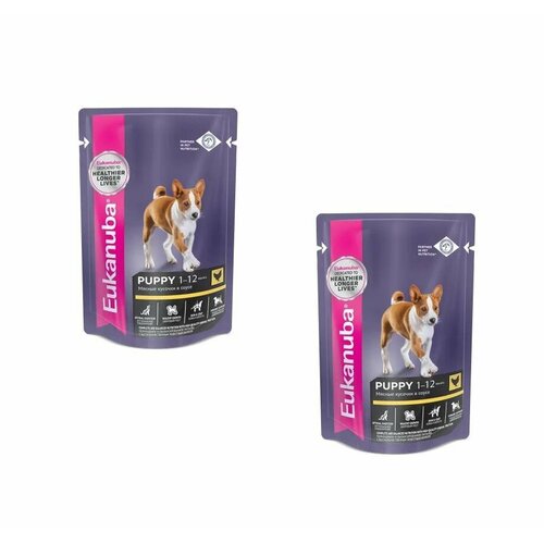 Eukanuba PUPPY ALL BREED CHICKEN пауч влажный корм для щенков всех пород, курица в соусе, 85 гр, 2 уп