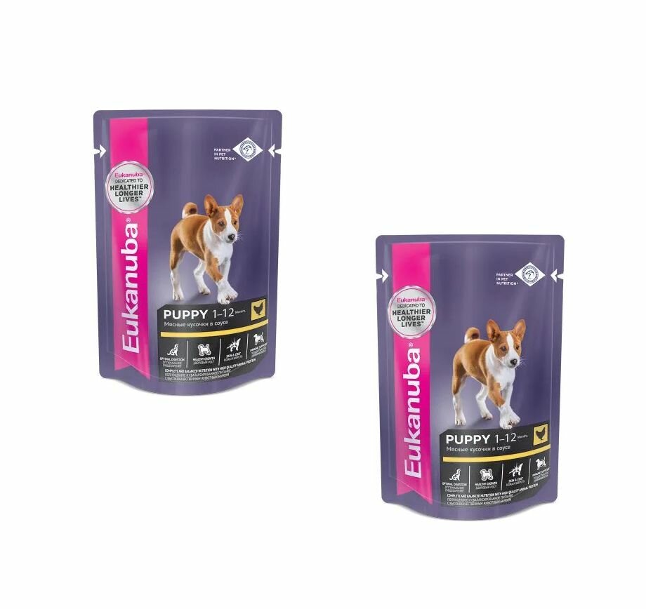 Eukanuba PUPPY ALL BREED CHICKEN пауч влажный корм для щенков всех пород, курица в соусе, 85 гр, 2 уп