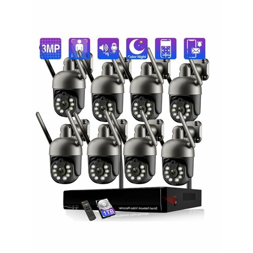8 камера 3 МП, WIFI комплект камеры(1 ТБ)