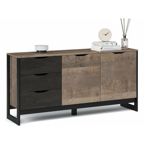 Комод «Стокгольм» 2д 3ящ, Дуб гранж песочный/Железный камень