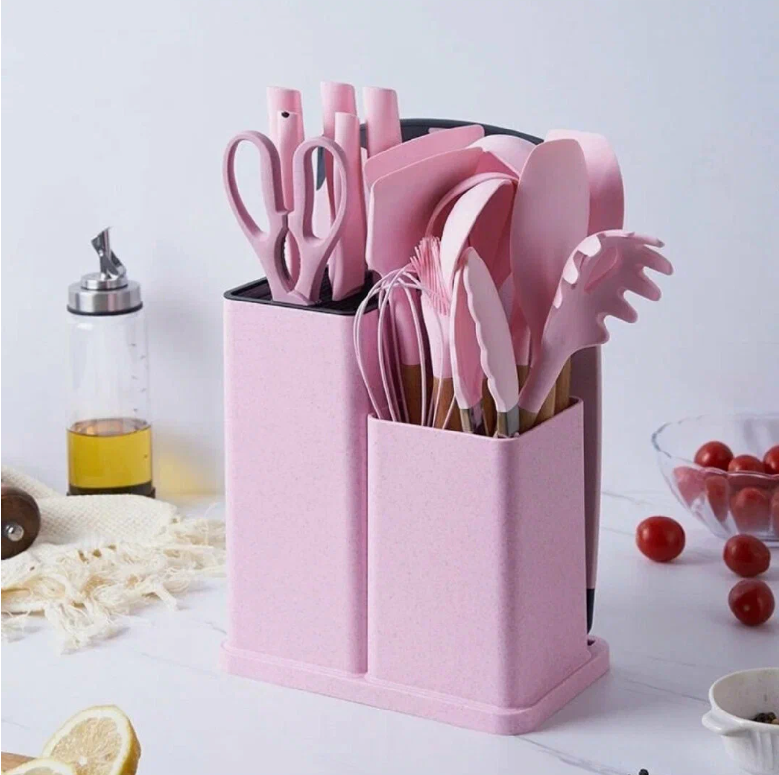 Набор кухонных предметов розовый / кухонный набор / кухонные принадлежности / кухонная навеска / комплект для кухни /19 предметов