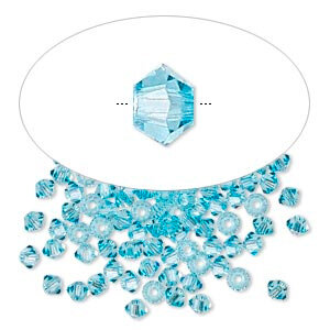 Бусина Swarovski, 3мм, Биконус (#5328), аквамарин (цвет 202), 10 шт.