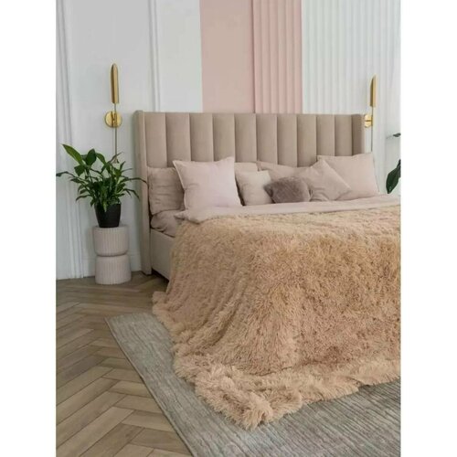 Плед Травка с длинным ворсом в бежевом цвете Евро 200х220 см 1590₽