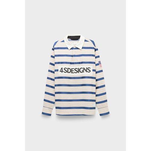 Поло 4SDESIGNS rugby shirt khaki/navy stripe tencel-linen off white/navy, размер 54, мультиколор