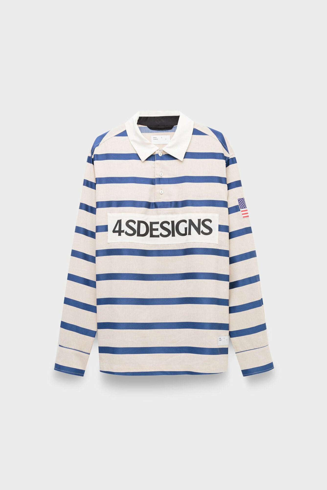 Поло 4SDESIGNS rugby shirt khaki/navy stripe tencel-linen off white/navy