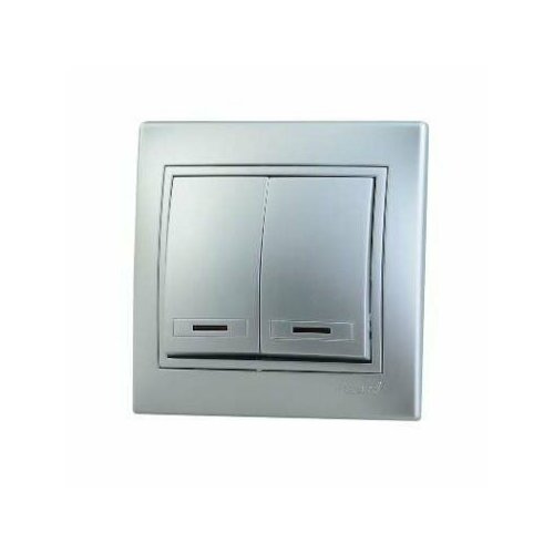 Выключатель двойной с подсветкой Lezard Mira 701-1010-112 металлик серый