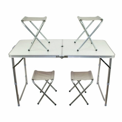 Стол складной туристический, белый д120*ш60*в55/70см (два положения высоты) + 4 табурета комплект мебели пластиковый складной круглый стол и 4 табурета