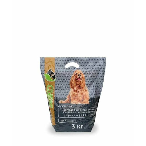 Биско Премиум с бараниной и гречкой 3 кг. Корм сухой для взрослых собак крупных и средних пород.