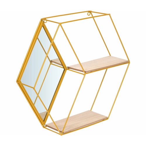 Подвесная полка-зеркало QWERTY Ромб золото 46х10х40 см 3339₽