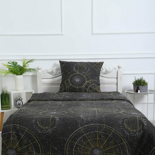 Атра Комплект постельного белья 1,5 сп Созвездие черный, 150х210 см, 150х210 см, 70х70 см, бязь, 120г/м, хл100%