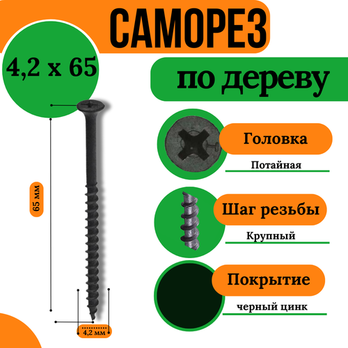 Саморез по дереву, крупная резьба, 4,2х65, черный (1 кг)