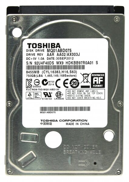 Жесткий диск Toshiba MQ01ABD075 750Gb 5400 SATAII 2,5" HDD
