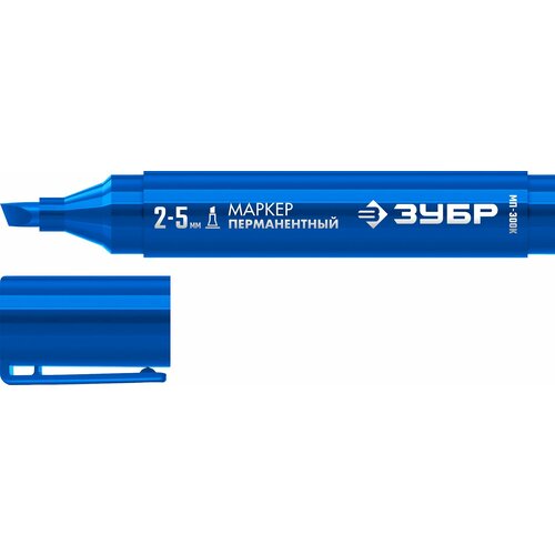 ЗУБР МП-300К 2-5 мм, клиновидный, синий, Перманентный маркер, профессионал (06323-7) маркер строительный зубр мп 300к 06323 3 перманентный клиновидный 2 5 мм красный