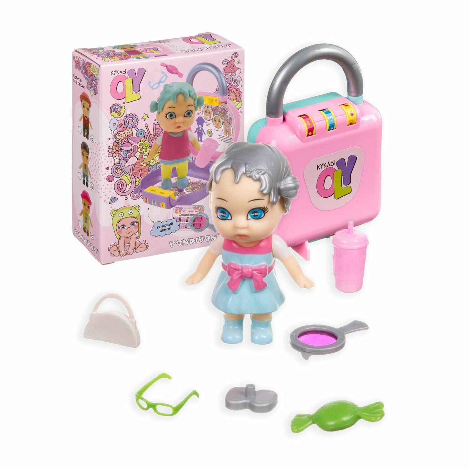 Кукла OLY девочка-F в парике и аксессуарами в чемоданчике на кодовом замке BOX 11.7*4,8*16 см
