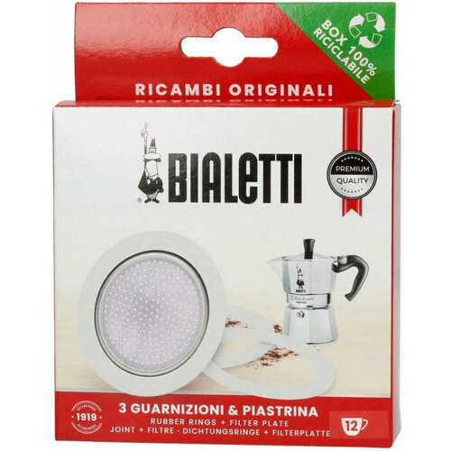 Ремкомплект Bialetti 12 порций для алюминиевых Moka Express (0800006) 1 уплотнитель силикон 1фильтр для стальных кофеварок bialetti на 6 порций