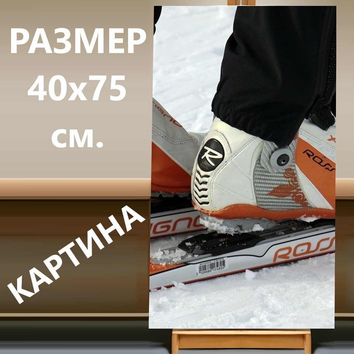 Картина на холсте "Беговые лыжи, зима, лыжные гонки" на подрамнике 40х75 см. для интерьера