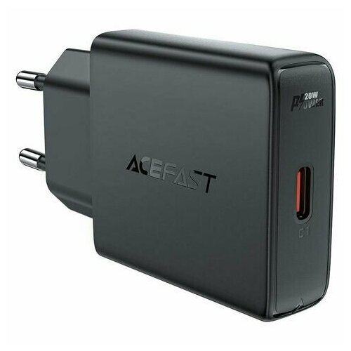 зарядное устройство сетевое acefast a49 pd35w gan usb c usb c dual port charger eu цвет черный Сетевое зарядное устройство ACEFAST A65 PD20W GaN single USB-C ultra-thin charger. Цвет: черный.