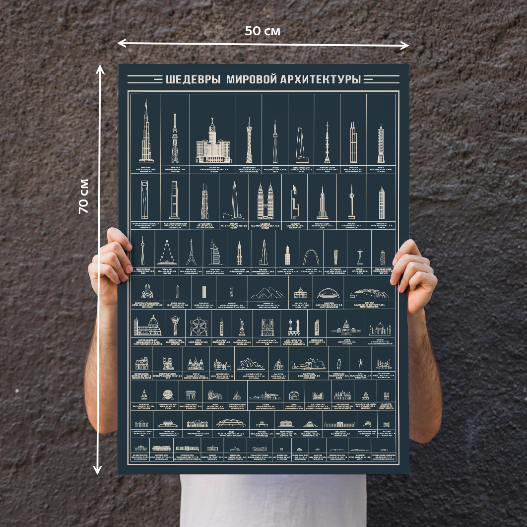 Постер, плакат для интерьера "Шедевры мировой архитектуры" 70х50
