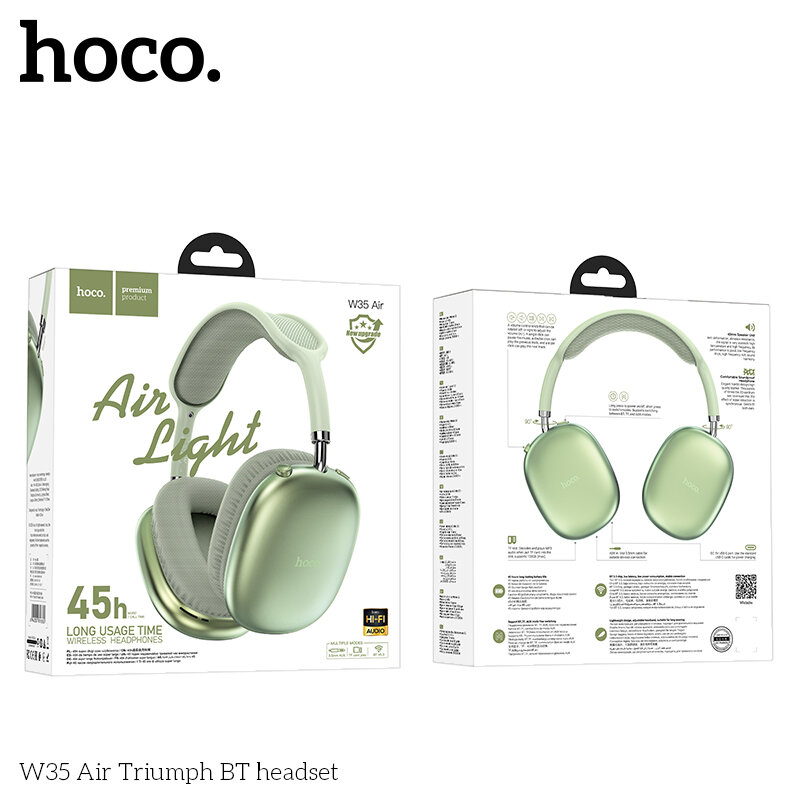 Наушники беспроводные Hoco W35 Air - полноразмерные, зеленый
