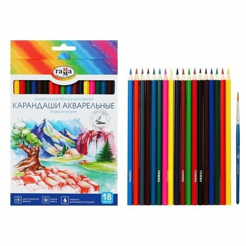 Карандаши акварельные 18цв Гамма Классические шестигран с кистью картуп европодв 949₽