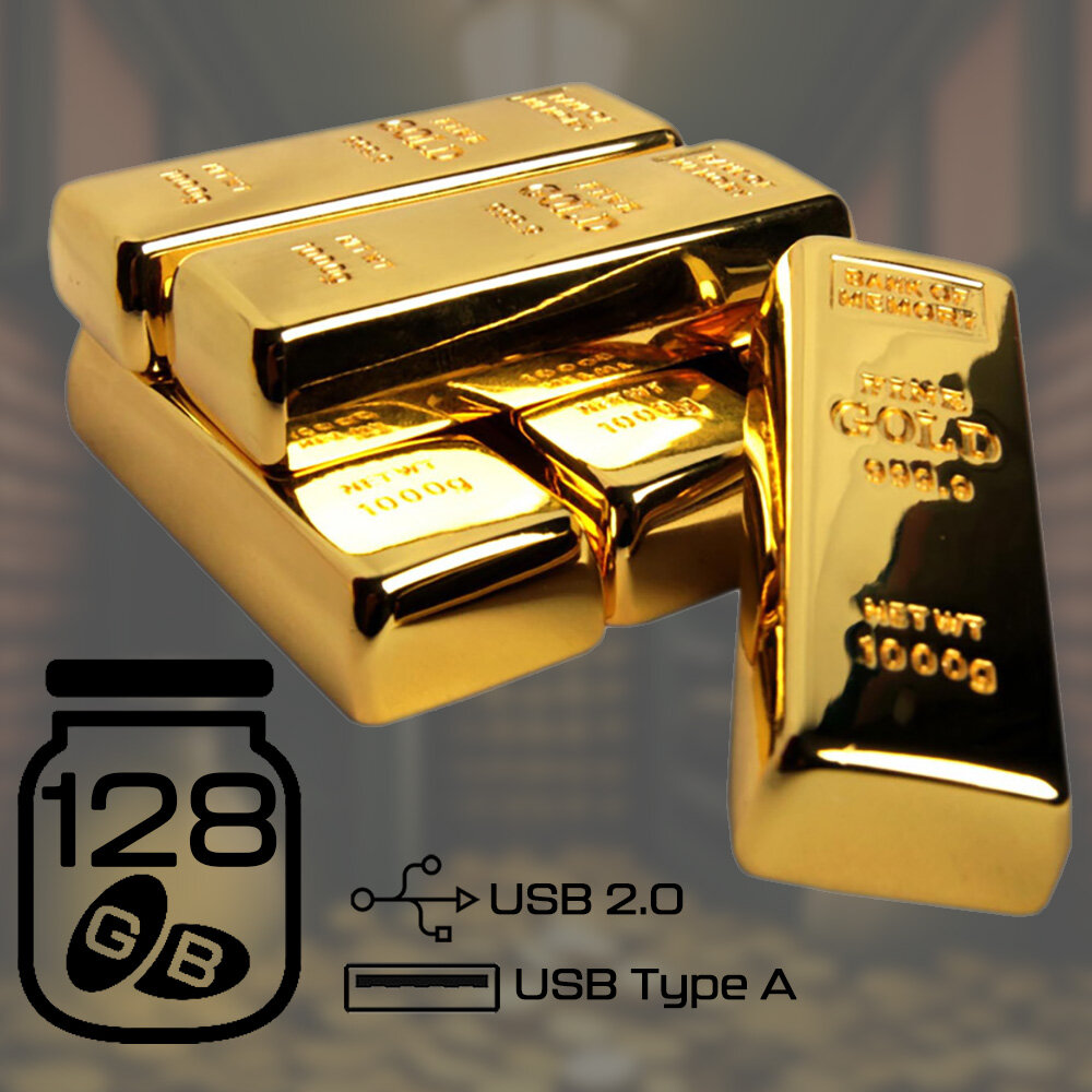 Металлическая флешка в виде слитка золота (128 Гб / GB USB 2.0 Золотой/Gold Gold_bar)