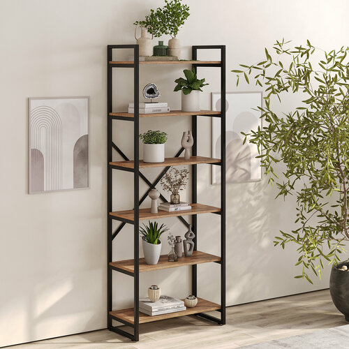 Стеллаж лофт BRUNO 6 полок (180х68х34см) Дуб Веллингтон