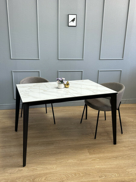 Стол KENNER KR1200 черный/керамика мрамор белый глянец — фото 1
