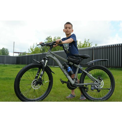 Велосипед RICHIESTO 24 Алюминиевая рама 14 Горный Для детей и подростков Спортивный Универсальный серо-зеленый 24500₽